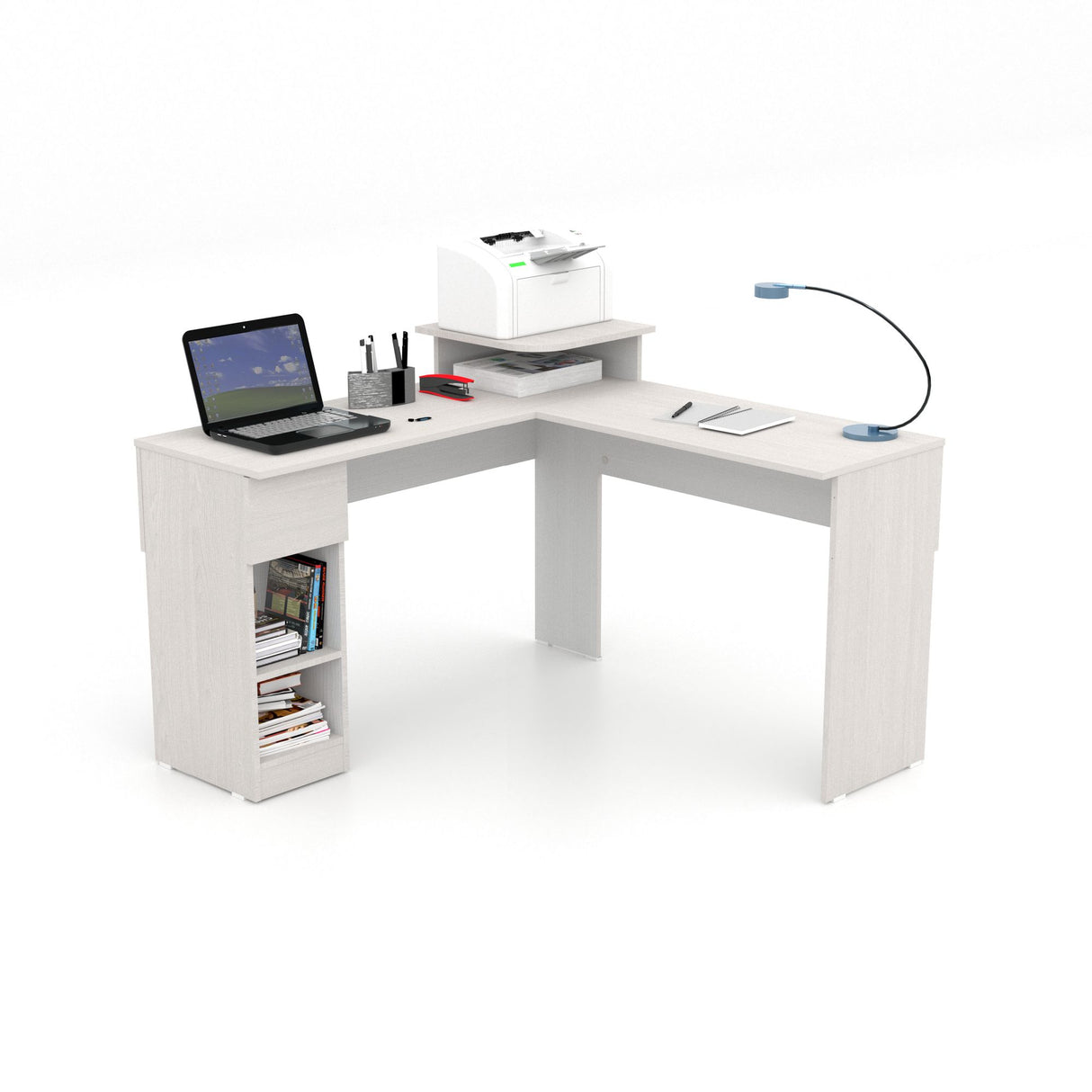 Escritorio en L Tiby Niebla 122x73cm con Un Cajón - ESCRITORIOS | Bylmo