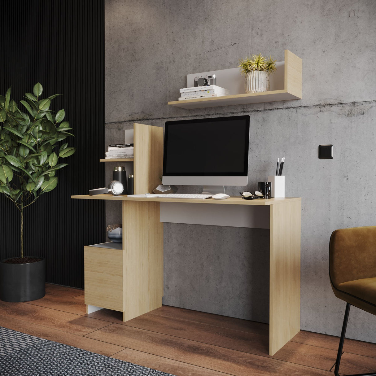 Escritorio Francia Rovere 120x73cm con Un Cajón y con Organizador de Libros - ESCRITORIOS | Bylmo