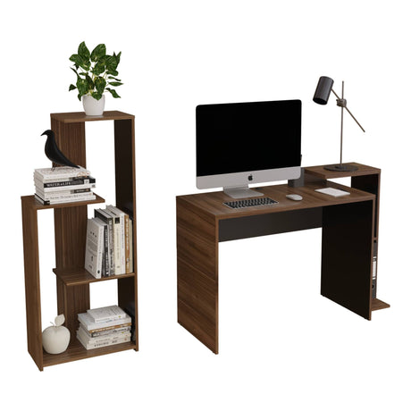 Combo Escritorio y Biblioteca Z Gales y Wengue 121x82cm sin Cajones y con Organizador de Libros - ESCRITORIOS | Bylmo