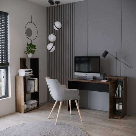 Combo Escritorio y Biblioteca Z Gales y Wengue 121x82cm sin Cajones y con Organizador de Libros - ESCRITORIOS | Bylmo