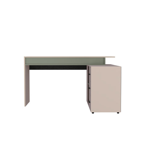 Escritorio en L Upton Capri y Agave 101.5x75cm con Tres Cajones y con Organizador de Libros - ESCRITORIOS | Bylmo
