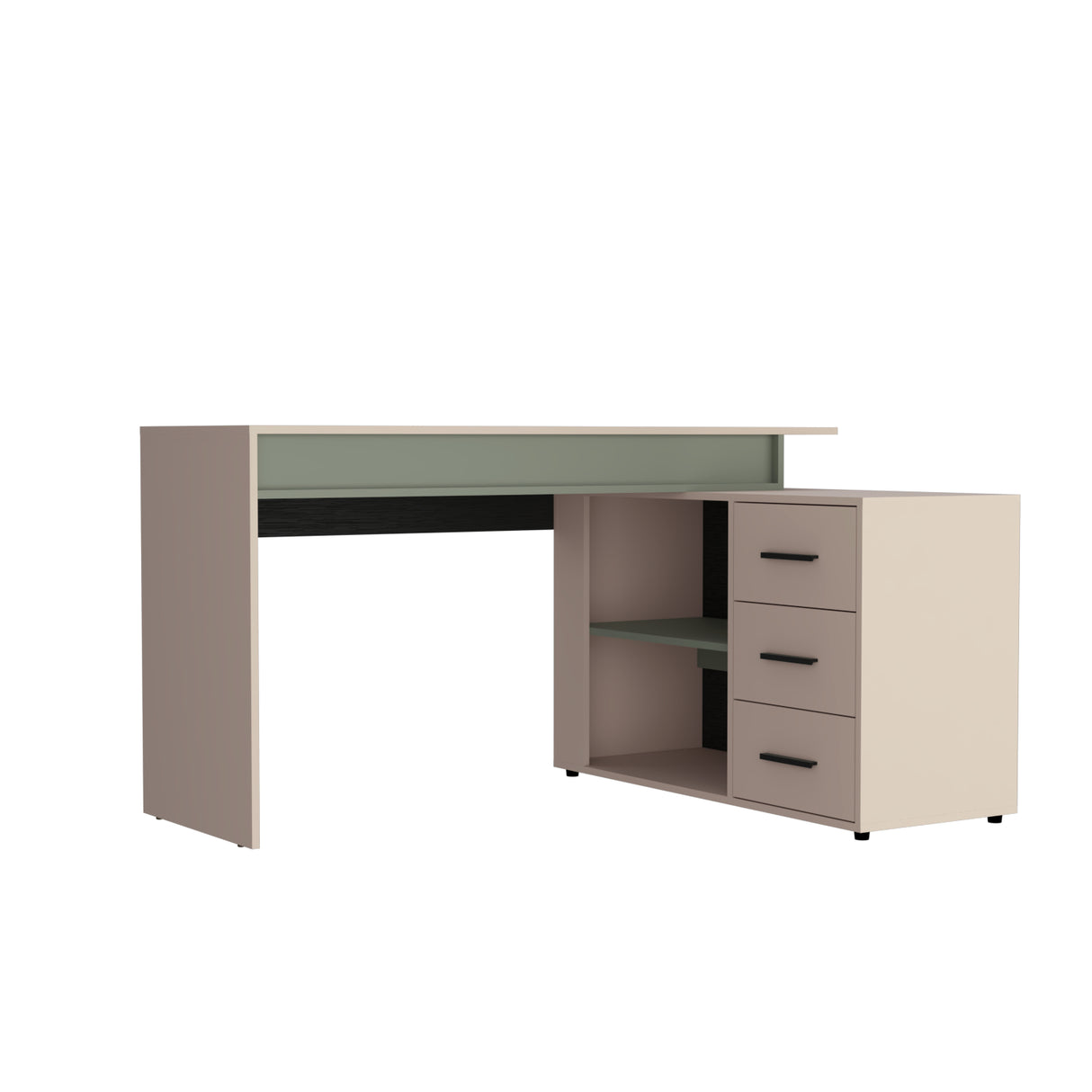 Escritorio en L Upton Capri y Agave 101.5x75cm con Tres Cajones y con Organizador de Libros - ESCRITORIOS | Bylmo