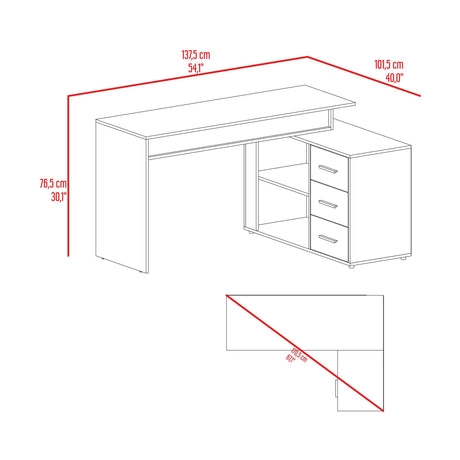 Escritorio en L Upton Capri y Agave 101.5x75cm con Tres Cajones y con Organizador de Libros - ESCRITORIOS | Bylmo