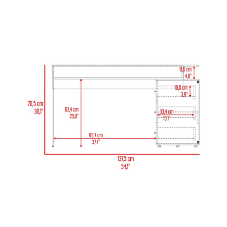 Escritorio en L Upton Capri y Agave 101.5x75cm con Tres Cajones y con Organizador de Libros - ESCRITORIOS | Bylmo