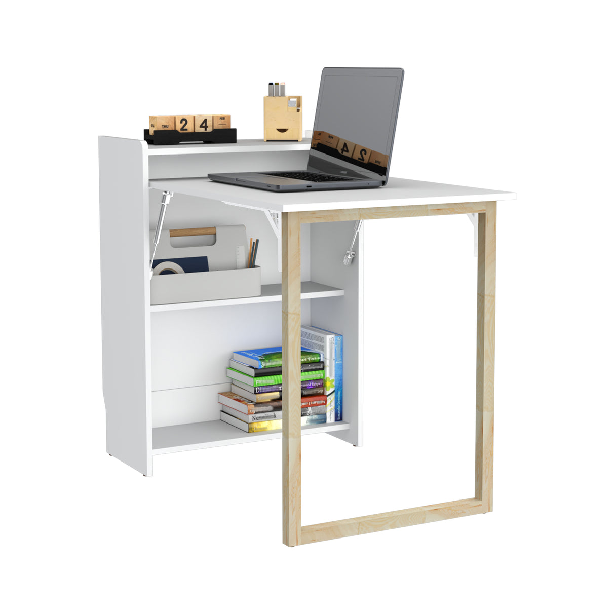 Escritorio Lesli Blanco 30x85.6cm sin Cajones y con Organizador de Libros - ESCRITORIOS | Bylmo