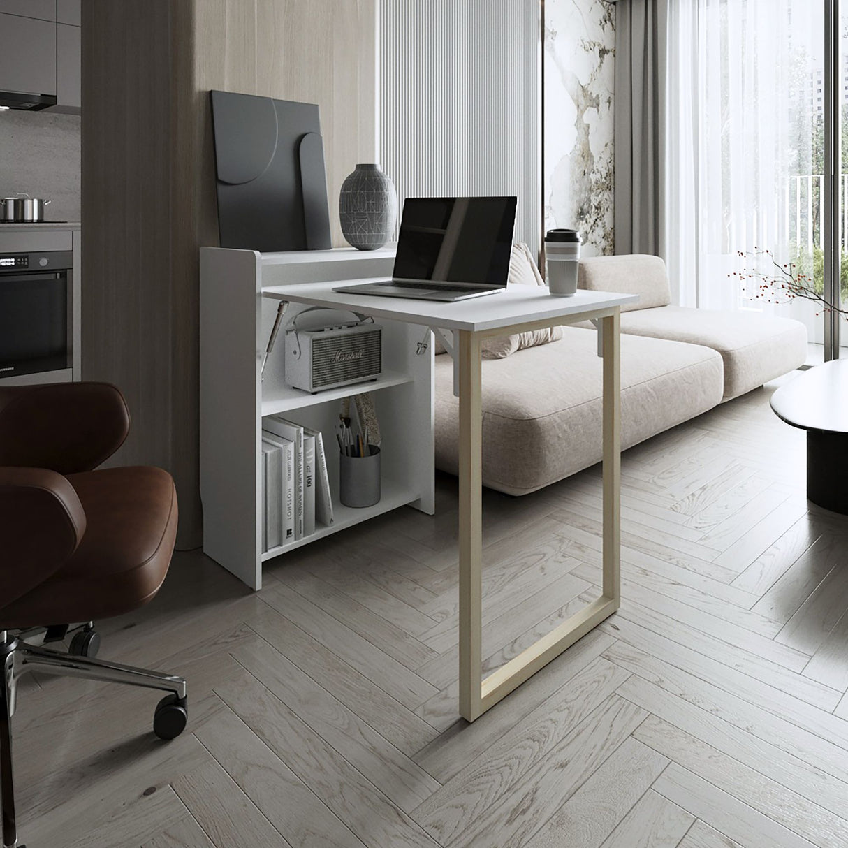 Escritorio Lesli Blanco 30x85.6cm sin Cajones y con Organizador de Libros - ESCRITORIOS | Bylmo