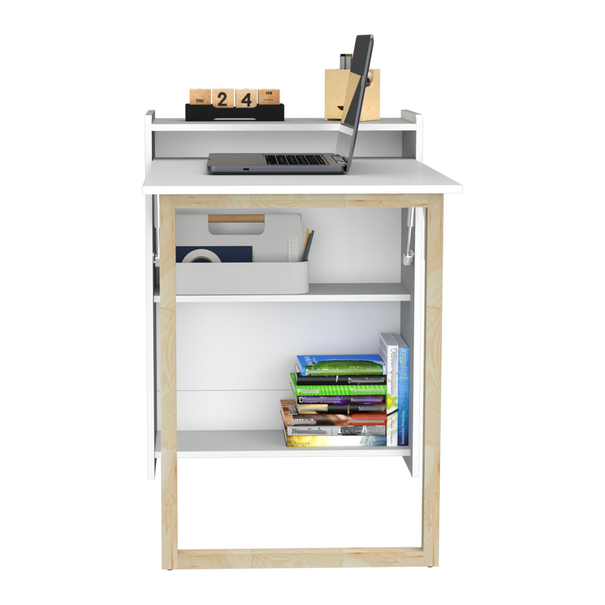 Escritorio Lesli Blanco 30x85.6cm sin Cajones y con Organizador de Libros - ESCRITORIOS | Bylmo