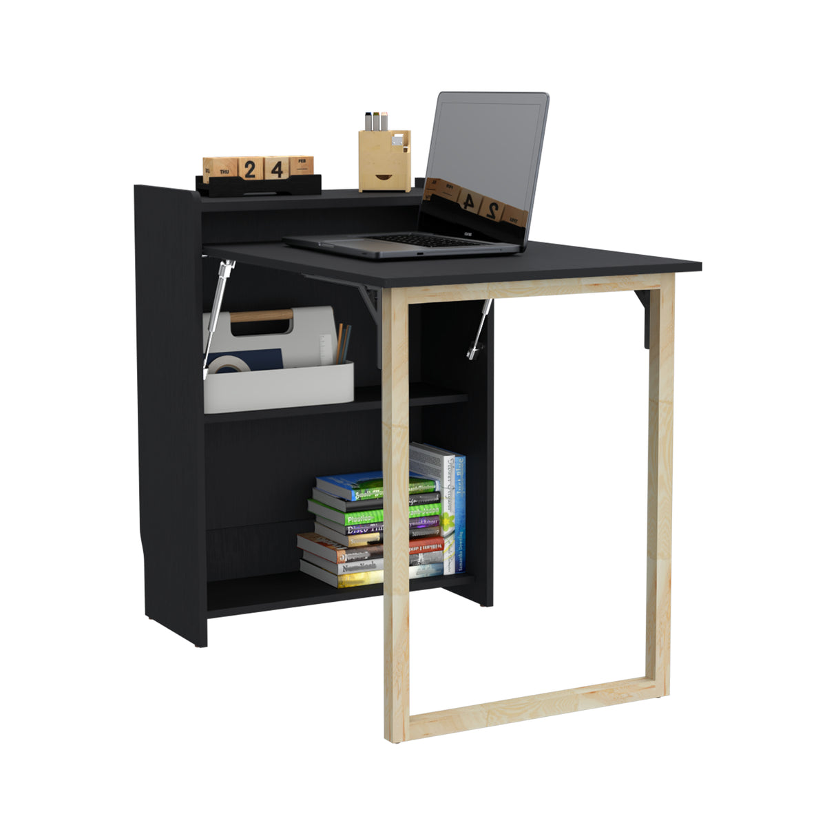 Escritorio Lesli Wengue 30x85.6cm sin Cajones y con Organizador de Libros - ESCRITORIOS | Bylmo