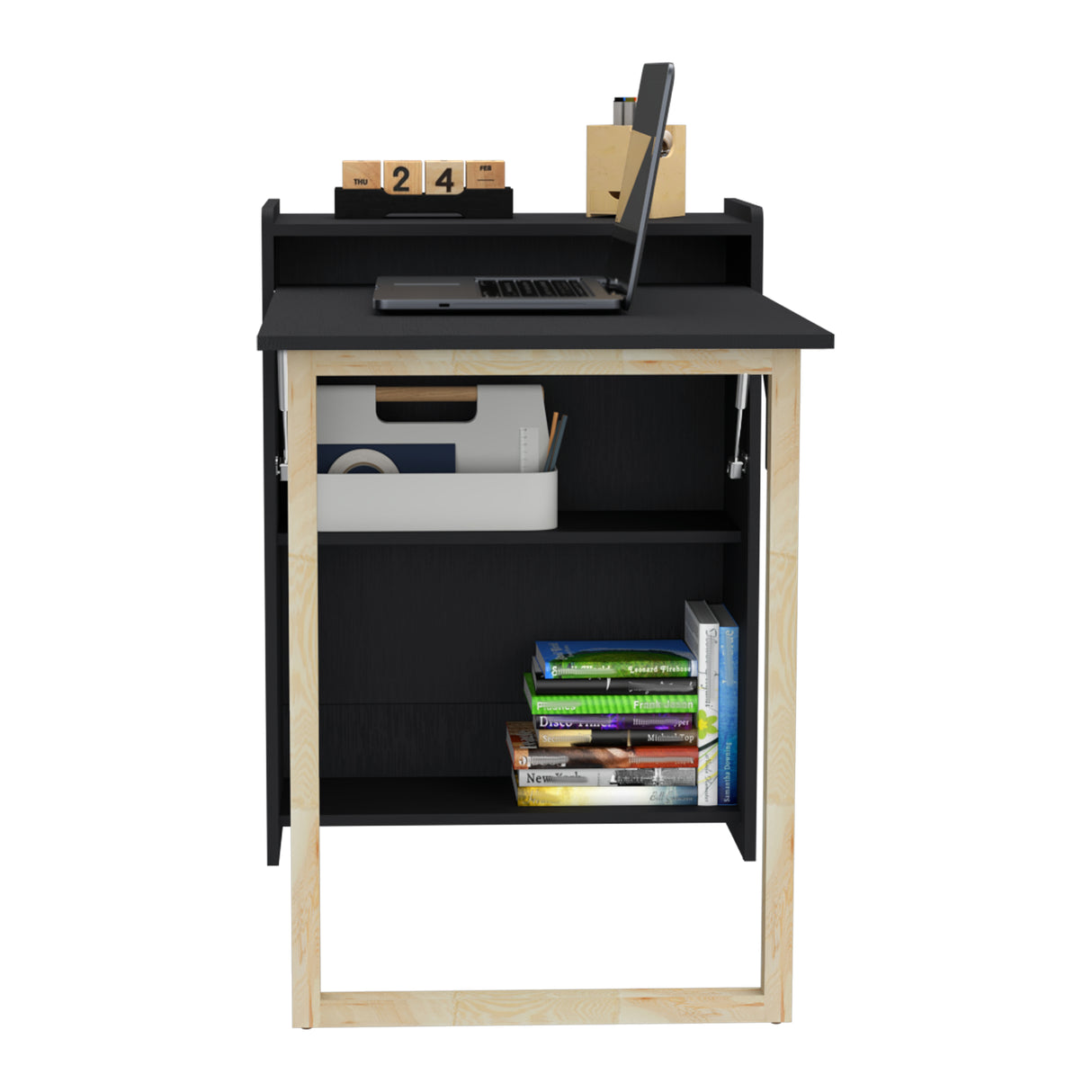 Escritorio Lesli Wengue 30x85.6cm sin Cajones y con Organizador de Libros - ESCRITORIOS | Bylmo