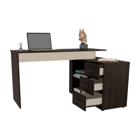 Escritorio en L Upton Nogal y Toquilla 101.5x75cm con Tres Cajones y con Organizador de Libros - ESCRITORIOS | Bylmo