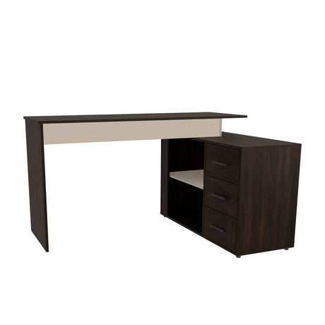 Escritorio en L Upton Nogal y Toquilla 101.5x75cm con Tres Cajones y con Organizador de Libros - ESCRITORIOS | Bylmo
