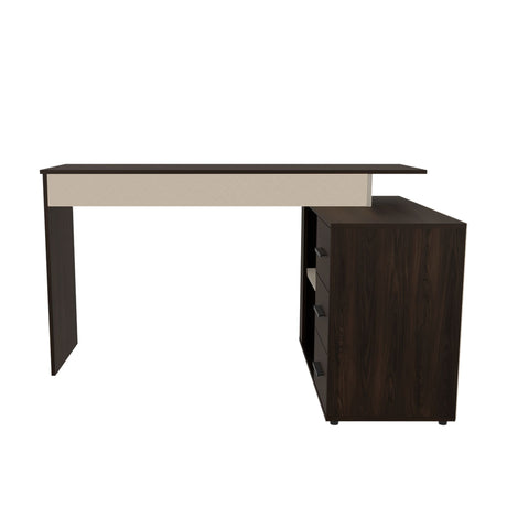 Escritorio en L Upton Nogal y Toquilla 101.5x75cm con Tres Cajones y con Organizador de Libros - ESCRITORIOS | Bylmo