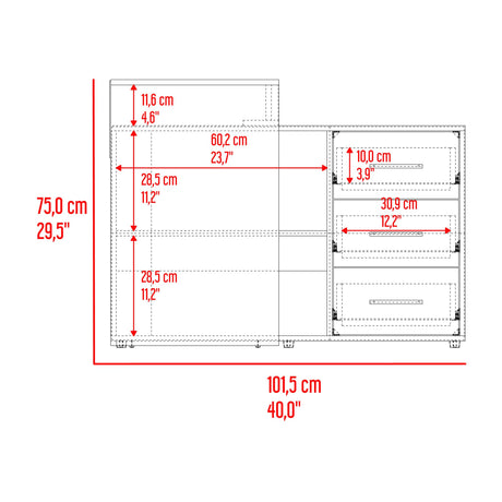Escritorio en L Upton Nogal y Toquilla 101.5x75cm con Tres Cajones y con Organizador de Libros - ESCRITORIOS | Bylmo