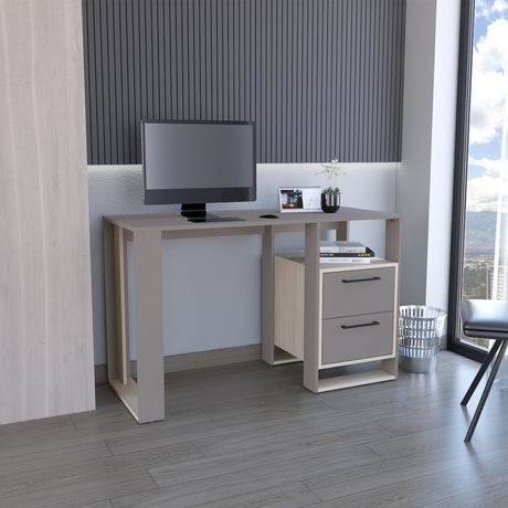 Escritorio Verlot Taupe Mallado 52x75cm con Dos Cajones y con Organizador de Libros - ESCRITORIOS | Bylmo