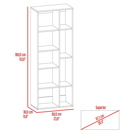 Biblioteca Rookie Bardolino 60x160cm Rectangular con Siete Entrepaños - BIBLIOTECAS Y ESTANTERIAS | Bylmo