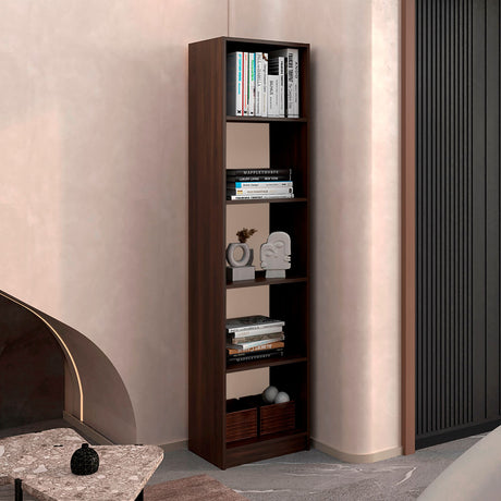 Estantería Upton Nogal y Toquilla 45x180.6cm Rectangular con Cuatro Entrepaños - BIBLIOTECAS Y ESTANTERIAS | Bylmo