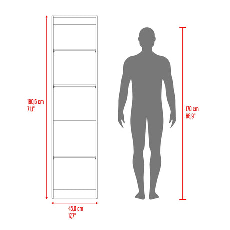 Estantería Upton Nogal y Toquilla 45x180.6cm Rectangular con Cuatro Entrepaños - BIBLIOTECAS Y ESTANTERIAS | Bylmo