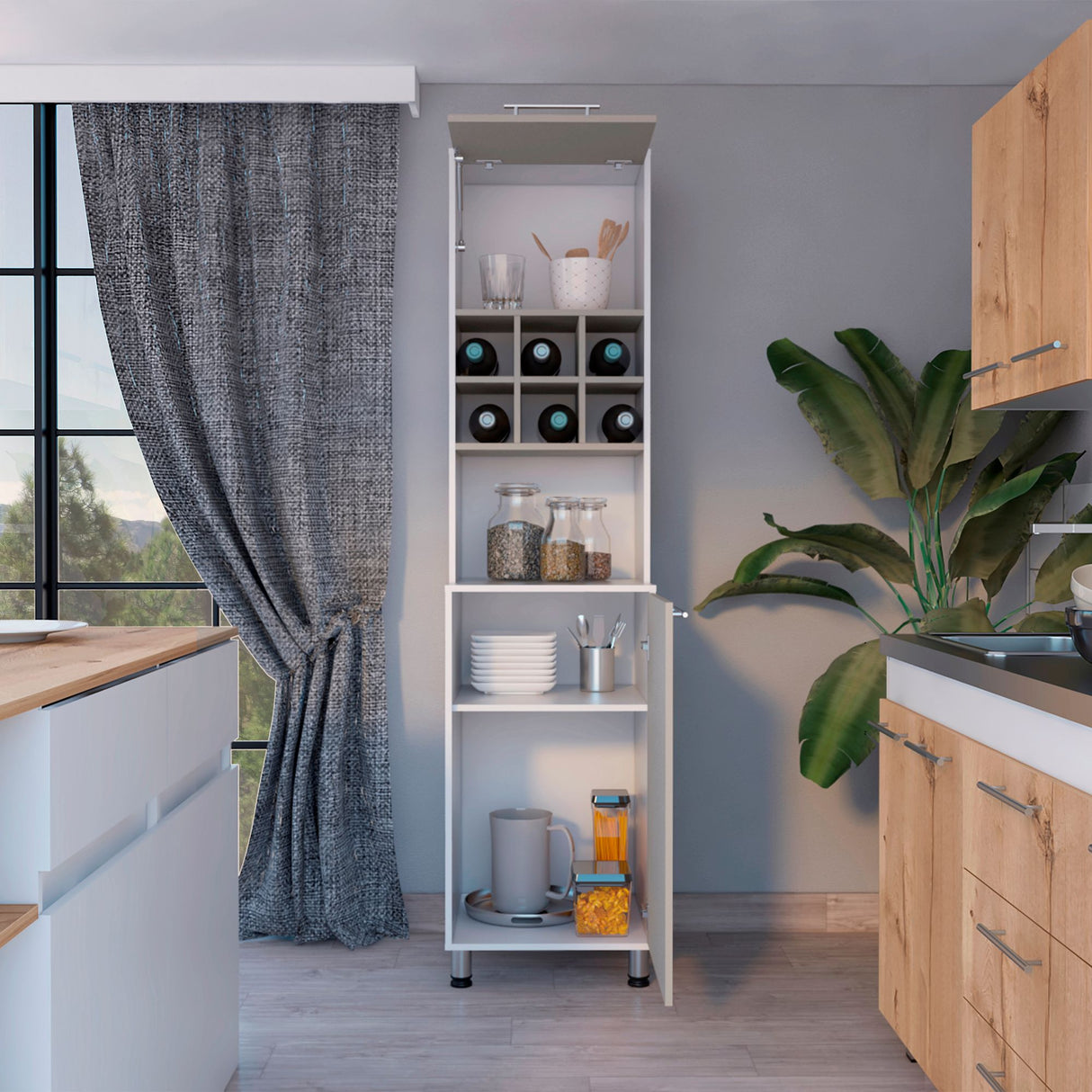 Alacena Attica Blanco y Capri 50x204cm con Dos Puertas y con Patas - ALACENAS Y MUEBLES MICROONDAS | Bylmo