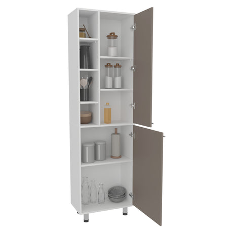 Alacena Burton Blanco y Taupe 58.6x204cm con Dos Puertas y con Patas - ALACENAS Y MUEBLES MICROONDAS | Bylmo