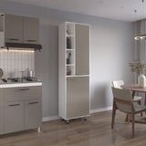 Alacena Burton Blanco y Taupe 58.6x204cm con Dos Puertas y con Patas - ALACENAS Y MUEBLES MICROONDAS | Bylmo