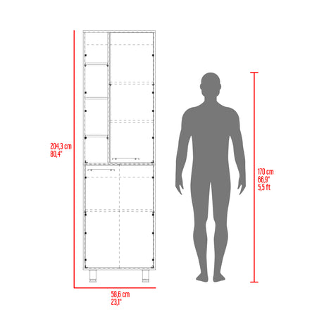Alacena Burton Blanco y Taupe 58.6x204cm con Dos Puertas y con Patas - ALACENAS Y MUEBLES MICROONDAS | Bylmo