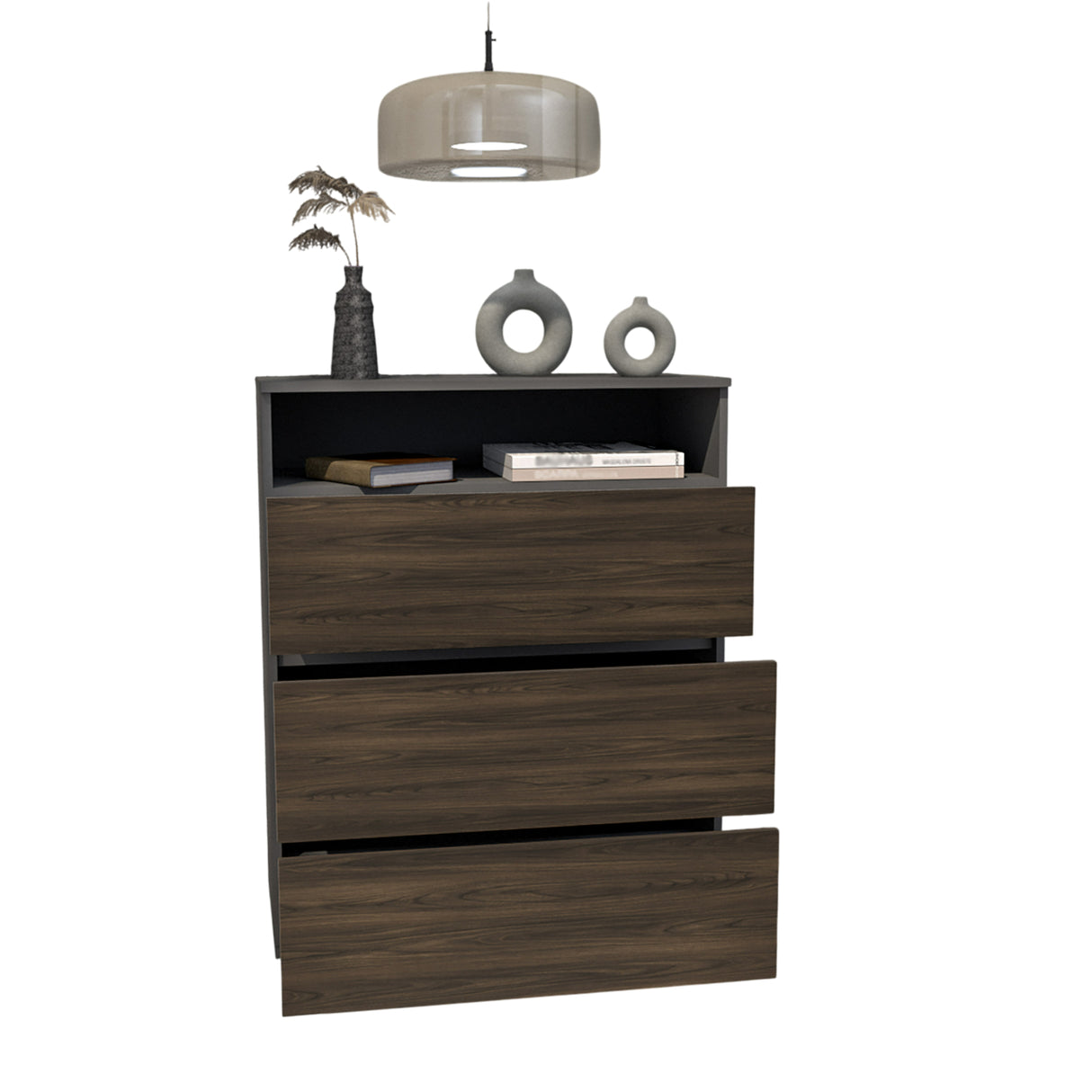 Cajonera Houck Plomo y Nogal 80x102.3cm de Tres Hileras con Tres Cajones - CAJONERAS Y COMODAS | Bylmo