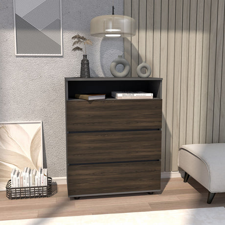 Cajonera Houck Plomo y Nogal 80x102.3cm de Tres Hileras con Tres Cajones - CAJONERAS Y COMODAS | Bylmo