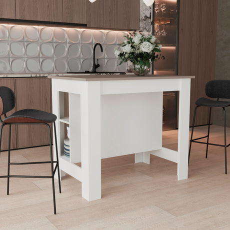 Isla de Cocina Burton Blanco y Taupe 103x90cm con Tres Compartimientos - BARRAS Y MUEBLES AUXILIARES | Bylmo