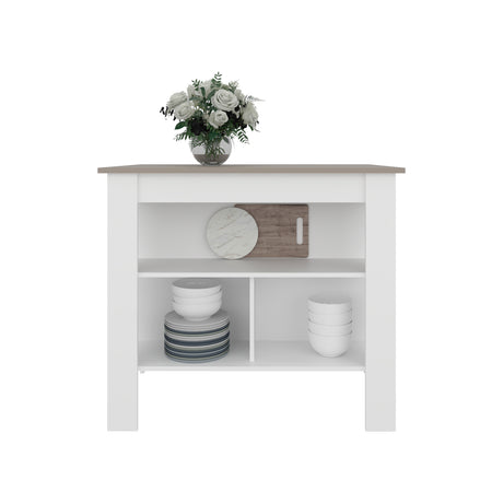 Isla de Cocina Burton Blanco y Taupe 103x90cm con Tres Compartimientos - BARRAS Y MUEBLES AUXILIARES | Bylmo