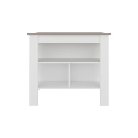 Isla de Cocina Burton Blanco y Taupe 103x90cm con Tres Compartimientos - BARRAS Y MUEBLES AUXILIARES | Bylmo