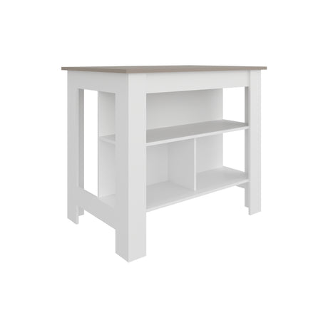 Isla de Cocina Burton Blanco y Taupe 103x90cm con Tres Compartimientos - BARRAS Y MUEBLES AUXILIARES | Bylmo