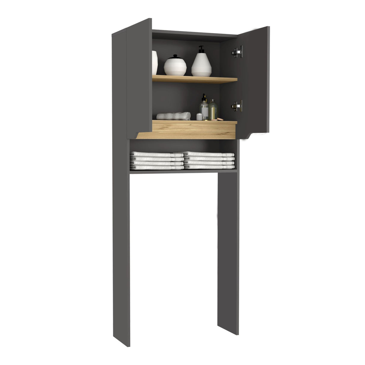 Ahorrador de Espacio para Baño Laurent Plomo y Duna 63.1x160cm con Dos Entrepaños y con Patas - OTROS MUEBLES PARA BANHO | Bylmo