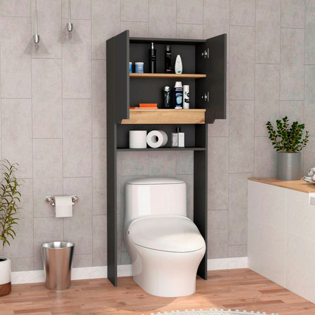 Ahorrador de Espacio para Baño Laurent Plomo y Duna 63.1x160cm con Dos Entrepaños y con Patas - OTROS MUEBLES PARA BANHO | Bylmo