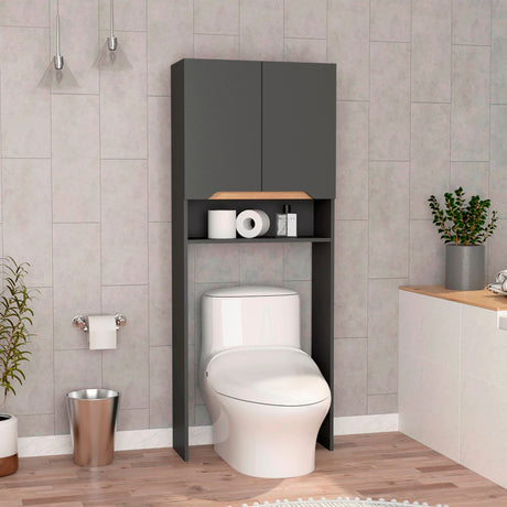 Ahorrador de Espacio para Baño Laurent Plomo y Duna 63.1x160cm con Dos Entrepaños y con Patas - OTROS MUEBLES PARA BANHO | Bylmo