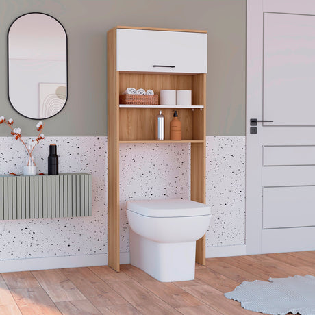 Ahorrador de Espacio para Baño Kensington Fresno Europeo y Blanco 63.2x160.6cm con Tres Entrepaños y con Patas - OTROS MUEBLES PARA BANHO | Bylmo