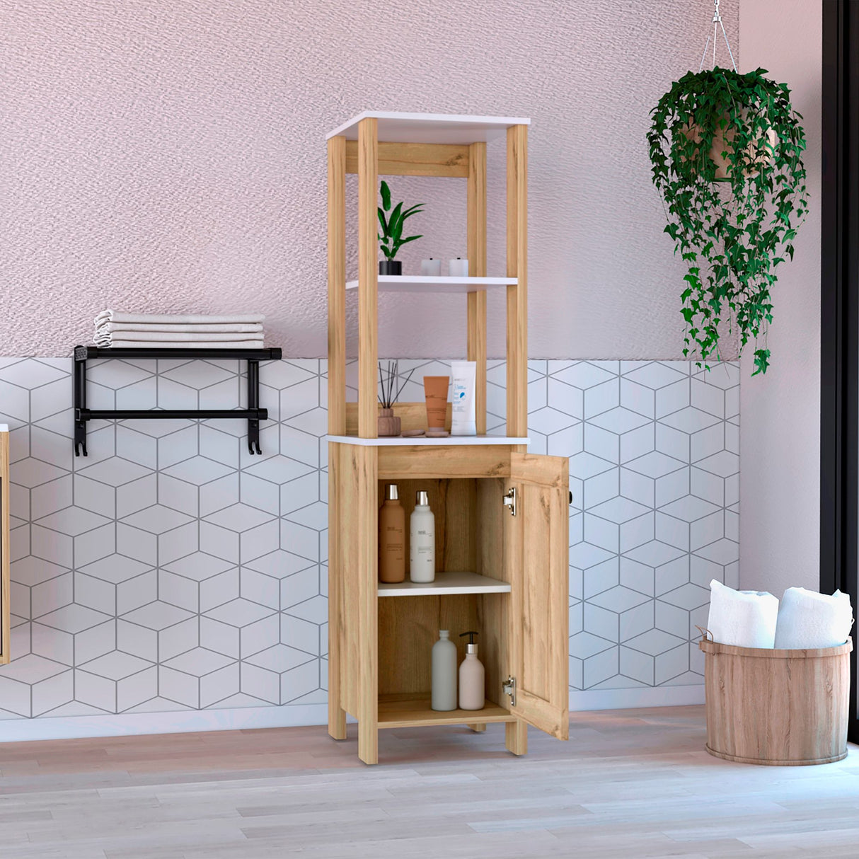 Mueble para Baño Bi - color Blanco y Duna 40x150.7cm con Dos Entrepaños y con Patas - OTROS MUEBLES PARA BANHO | Bylmo