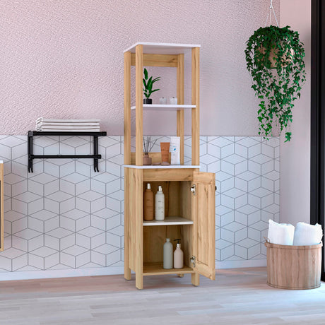 Mueble para Baño Bi - color Blanco y Duna 40x150.7cm con Dos Entrepaños y con Patas - OTROS MUEBLES PARA BANHO | Bylmo