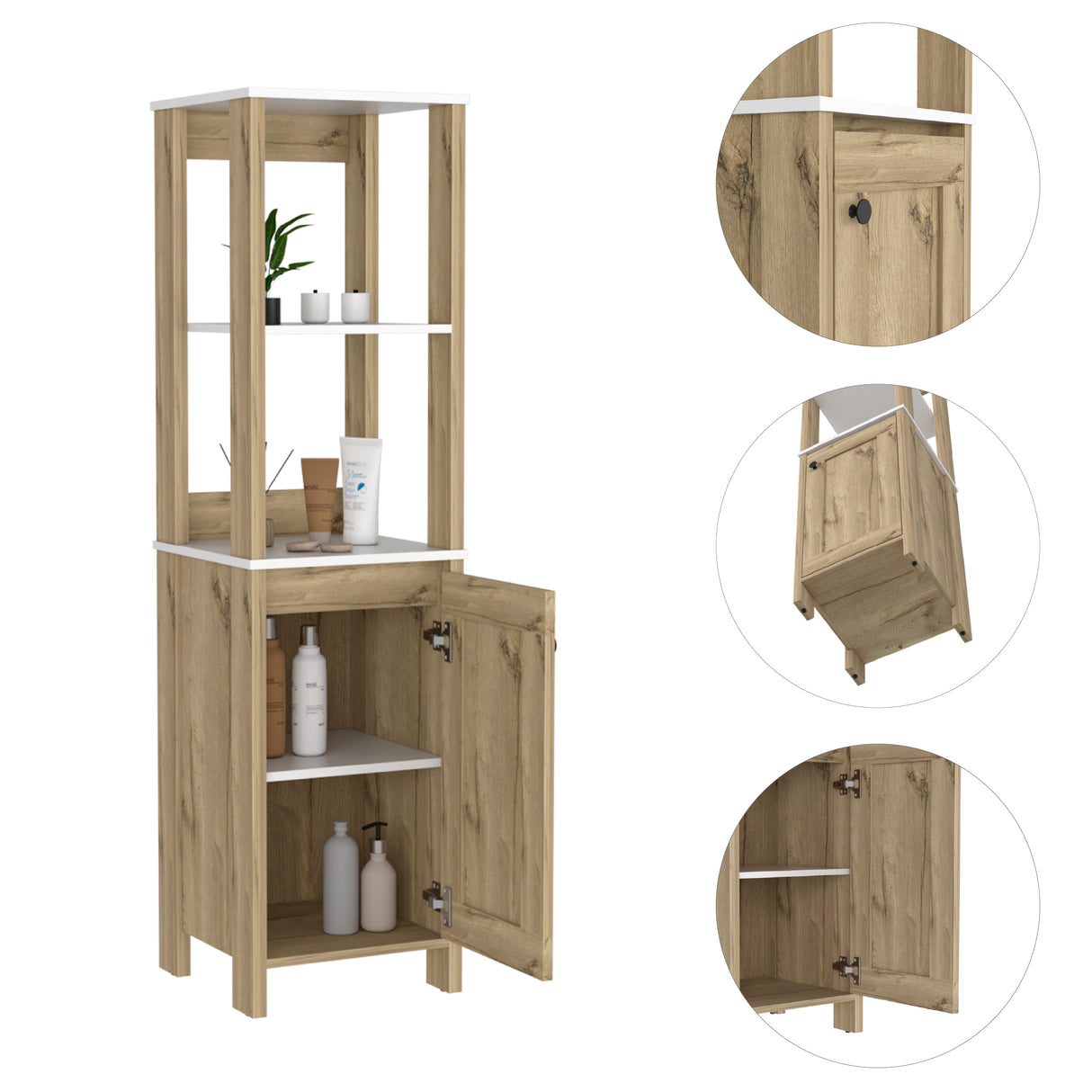 Mueble para Baño Bi - color Blanco y Duna 40x150.7cm con Dos Entrepaños y con Patas - OTROS MUEBLES PARA BANHO | Bylmo