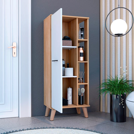 Mueble para Baño Kensington Fresno Europeo y Blanco 51x125cm con Dos Entrepaños y con Patas - OTROS MUEBLES PARA BANHO | Bylmo