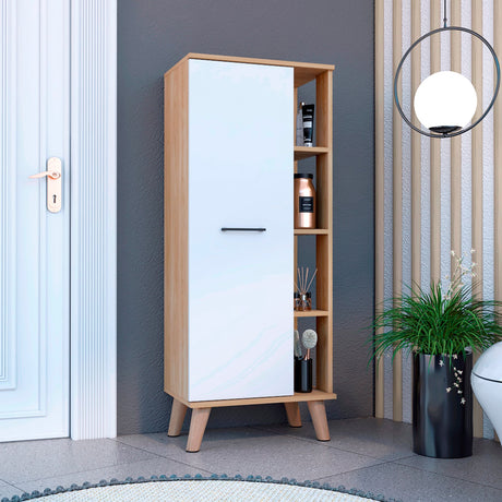Mueble para Baño Kensington Fresno Europeo y Blanco 51x125cm con Dos Entrepaños y con Patas - OTROS MUEBLES PARA BANHO | Bylmo
