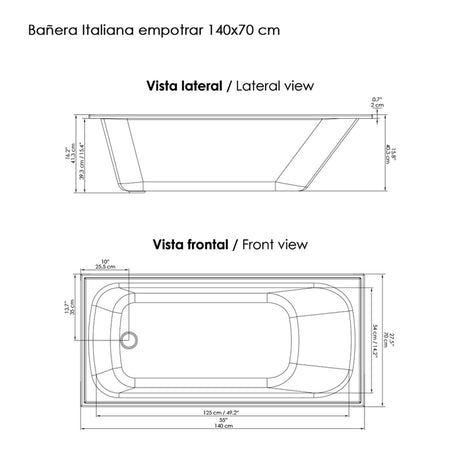Bañera Ovalado Eco Blanco 140x55cm Para Empotrar para Una Persona - BANHERAS E HIDROMASAJES | Bylmo