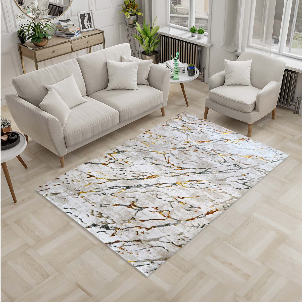 Tapete de Sala Piedras Blanco 160x230cm Clásico Rectangular Suave - TAPETES Y ALFOMBRAS | Bylmo