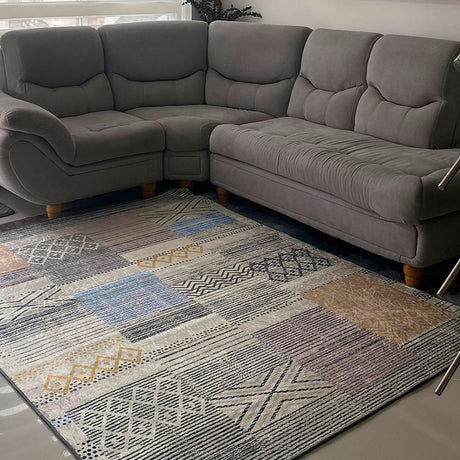 Tapete de Sala Figuras Gris y Negro 200x150cm Clásico Rectangular Suave - TAPETES Y ALFOMBRAS | Bylmo