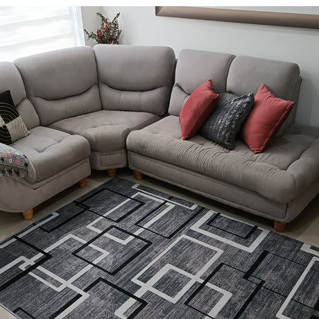Tapete de Sala Figuras Geometricas Gris y Blanco 200x150cm Clásico Rectangular Suave - TAPETES Y ALFOMBRAS | Bylmo