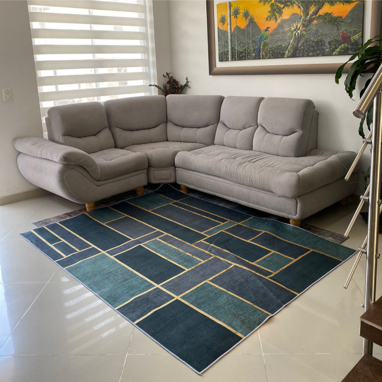 Tapete de Sala Figuras Geometricas Verde 200x150cm Clásico Rectangular Suave - TAPETES Y ALFOMBRAS | Bylmo