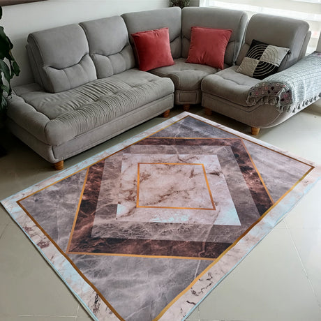 Tapete de Sala Rombos Gris y Dorado 200x150cm Clásico Rectangular Suave - TAPETES Y ALFOMBRAS | Bylmo