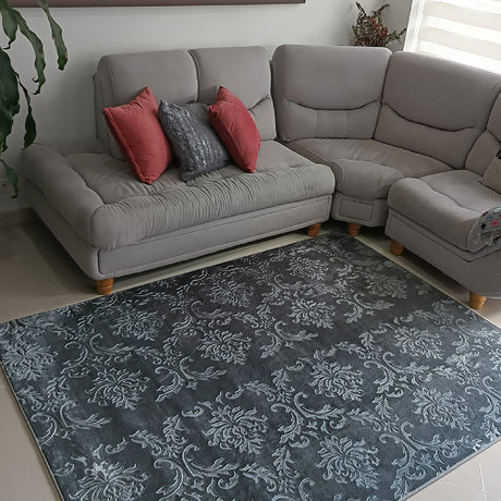 Tapete de Sala Flores Gris 200x150cm Clásico Rectangular Suave - TAPETES Y ALFOMBRAS | Bylmo