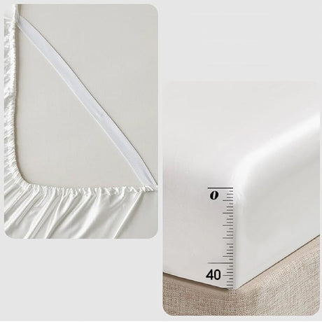 Juego de Sabanas de Satín Blanco 140x190cm 300 Hilos con Dos Sábanas y Dos Fundas de Almohada - SABANAS | Bylmo