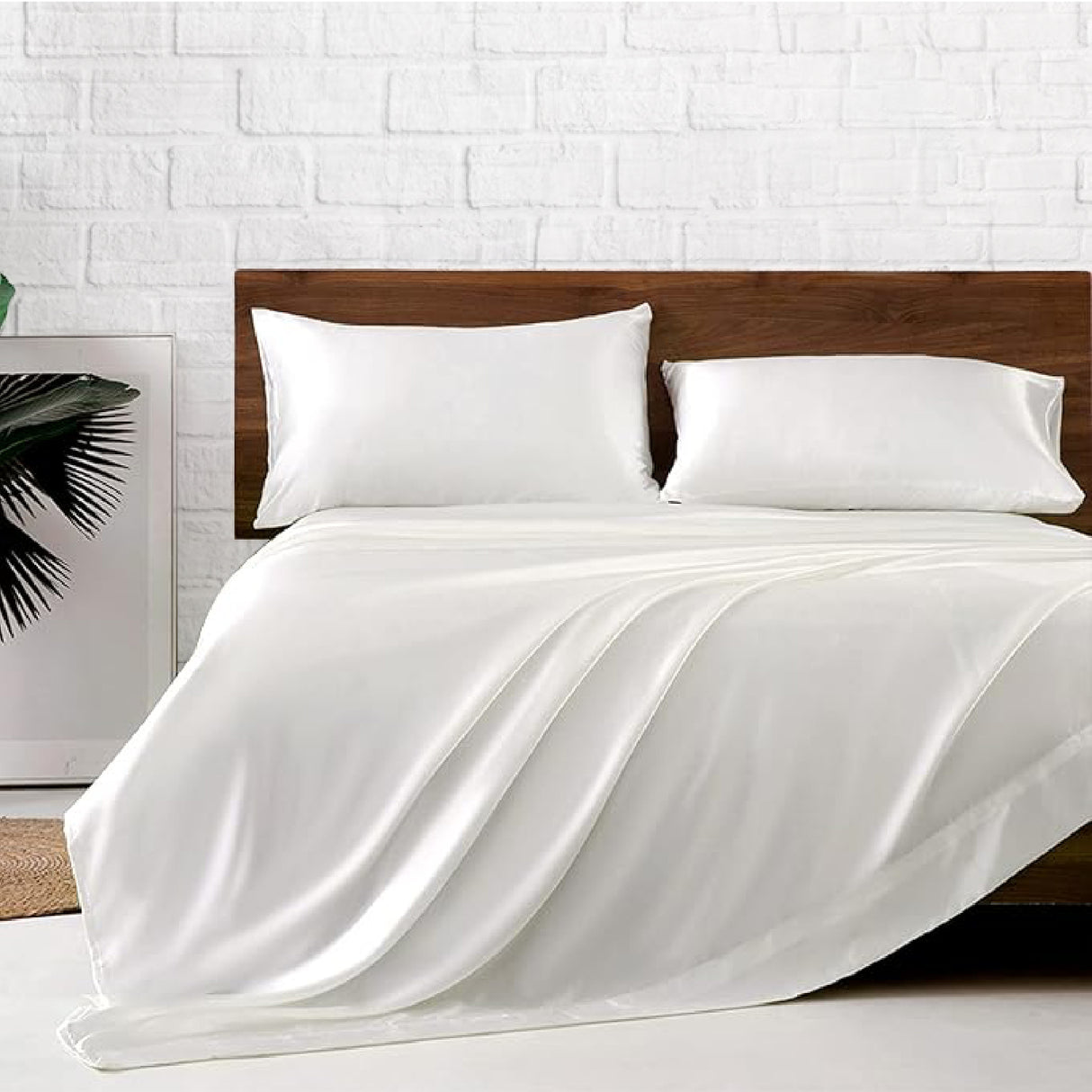 Juego de Sabanas de Satín Blanco 160x190cm 300 Hilos con Dos Sábanas y Dos Fundas de Almohada - SABANAS | Bylmo