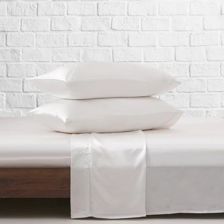 Juego de Sabanas de Satín Blanco 200x190cm 300 Hilos con Dos Sábanas y Dos Fundas de Almohada - SABANAS | Bylmo